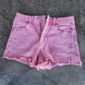 American Eagle Pink Stretch Denim Women's Shorts Unfinished Distressed Hem Sz4